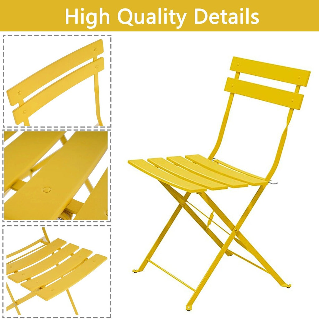 3-teiliges, klappbares Bistro-Set aus Metall, wetterbeständiges Sitzset für drinnen und draußen, für Terrasse, Garten