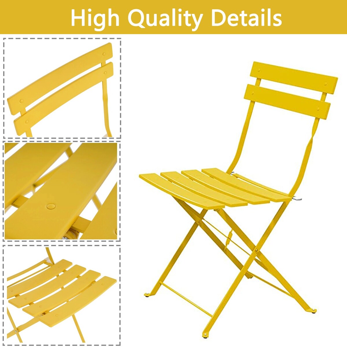 3-teiliges, klappbares Bistro-Set aus Metall, wetterbeständiges Sitzset für drinnen und draußen, für Terrasse, Garten