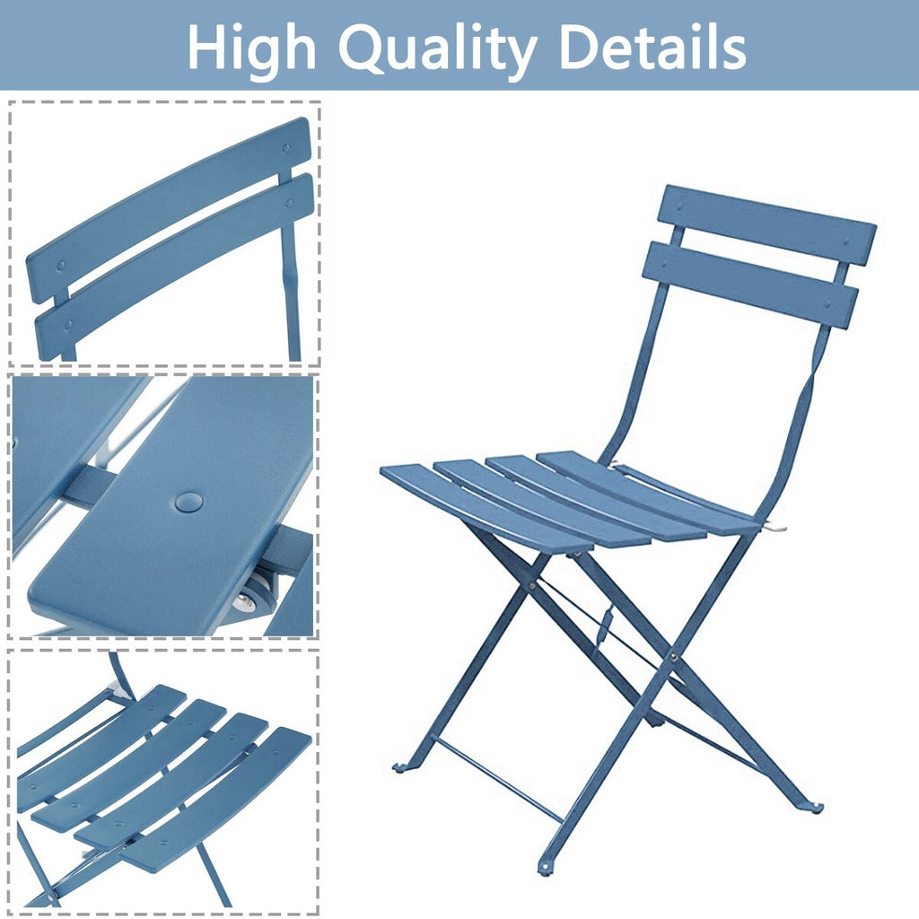 3-teiliges, klappbares Bistro-Set aus Metall, wetterbeständiges Sitzset für drinnen und draußen, für Terrasse, Garten