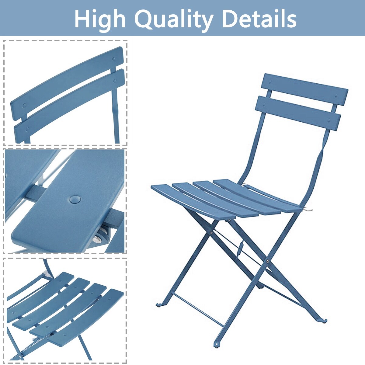 3-teiliges, klappbares Bistro-Set aus Metall, wetterbeständiges Sitzset für drinnen und draußen, für Terrasse, Garten