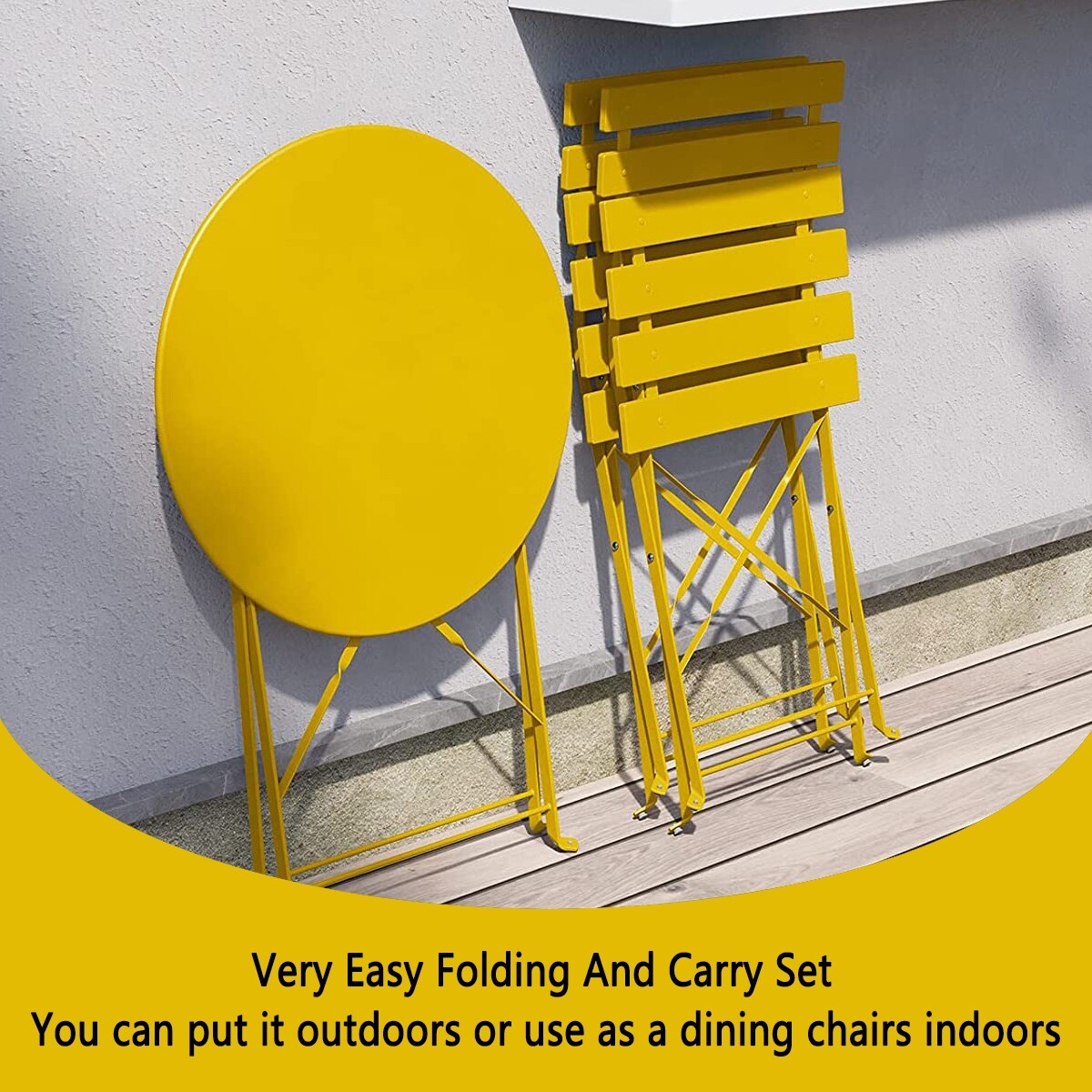 3-teiliges, klappbares Bistro-Set aus Metall, wetterbeständiges Sitzset für drinnen und draußen, für Terrasse, Garten