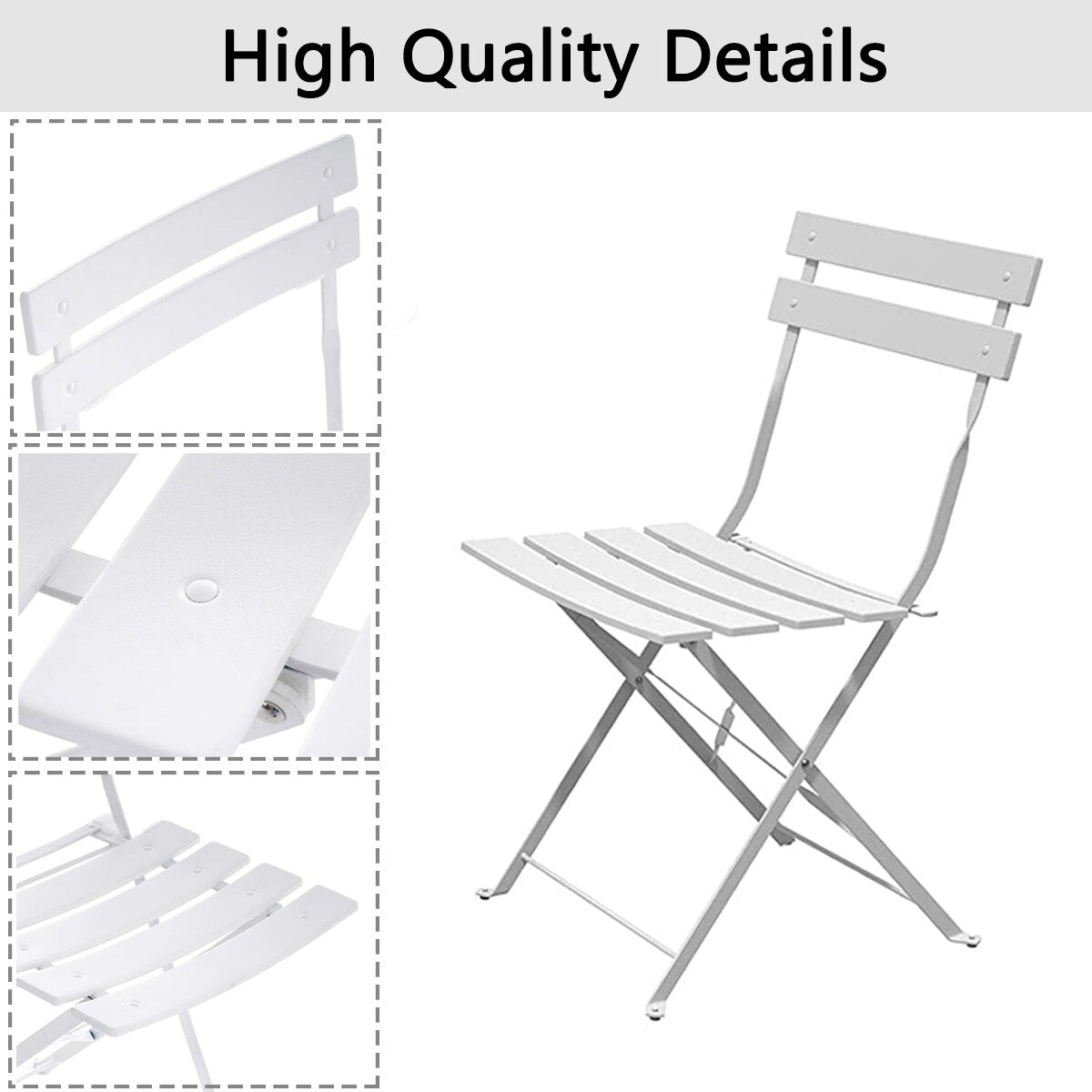 3-teiliges, klappbares Bistro-Set aus Metall, wetterbeständiges Sitzset für drinnen und draußen, für Terrasse, Garten