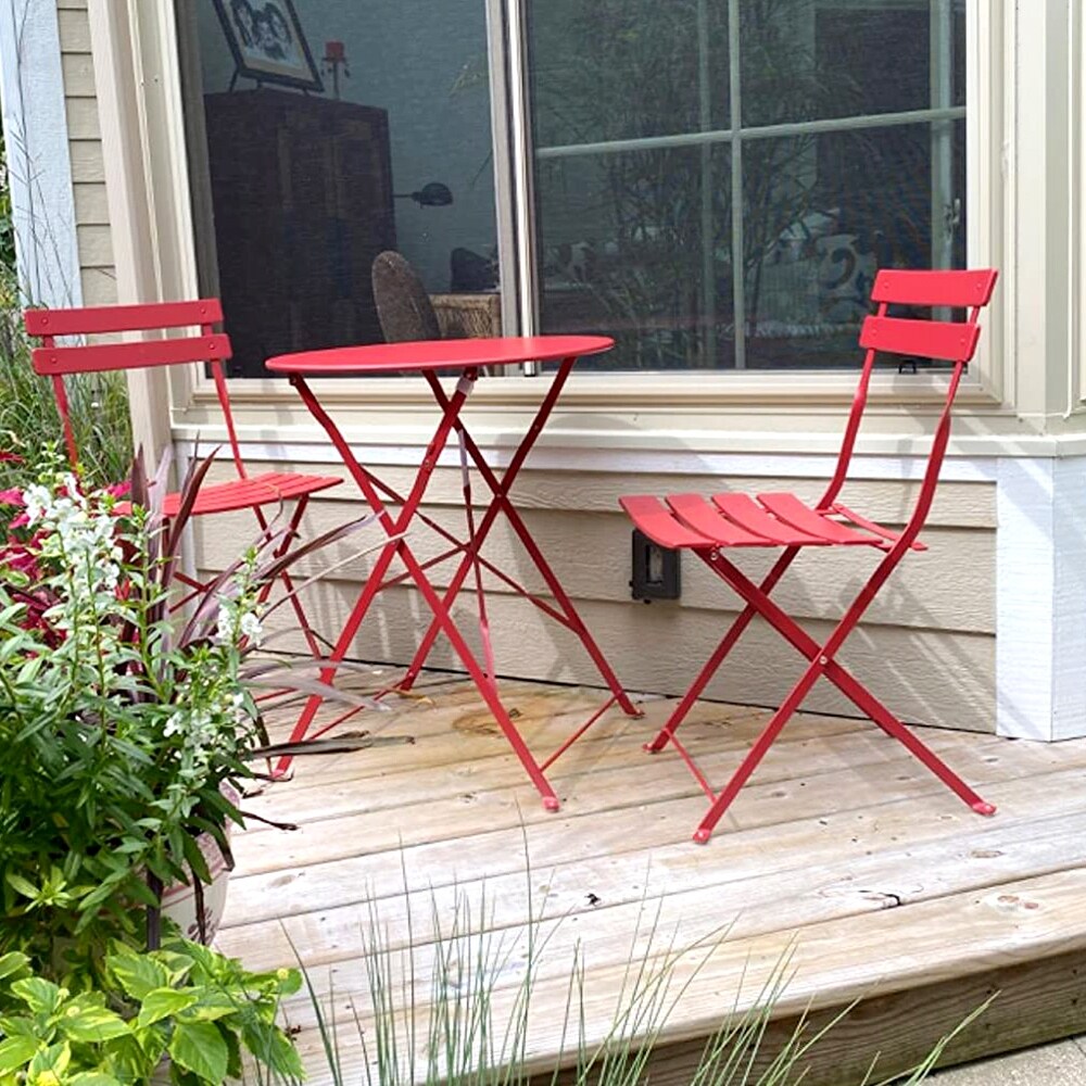 3-teiliges, klappbares Bistro-Set aus Metall, wetterbeständiges Sitzset für drinnen und draußen, für Terrasse, Garten