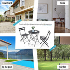 3-teiliges, klappbares Bistro-Set aus Metall, wetterbeständiges Sitzset für drinnen und draußen, für Terrasse, Garten