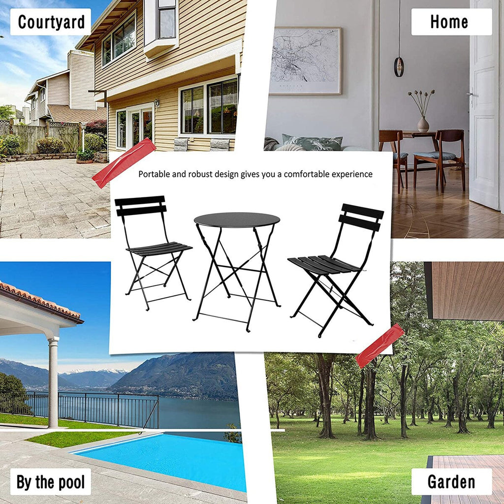 3-teiliges, klappbares Bistro-Set aus Metall, wetterbeständiges Sitzset für drinnen und draußen, für Terrasse, Garten
