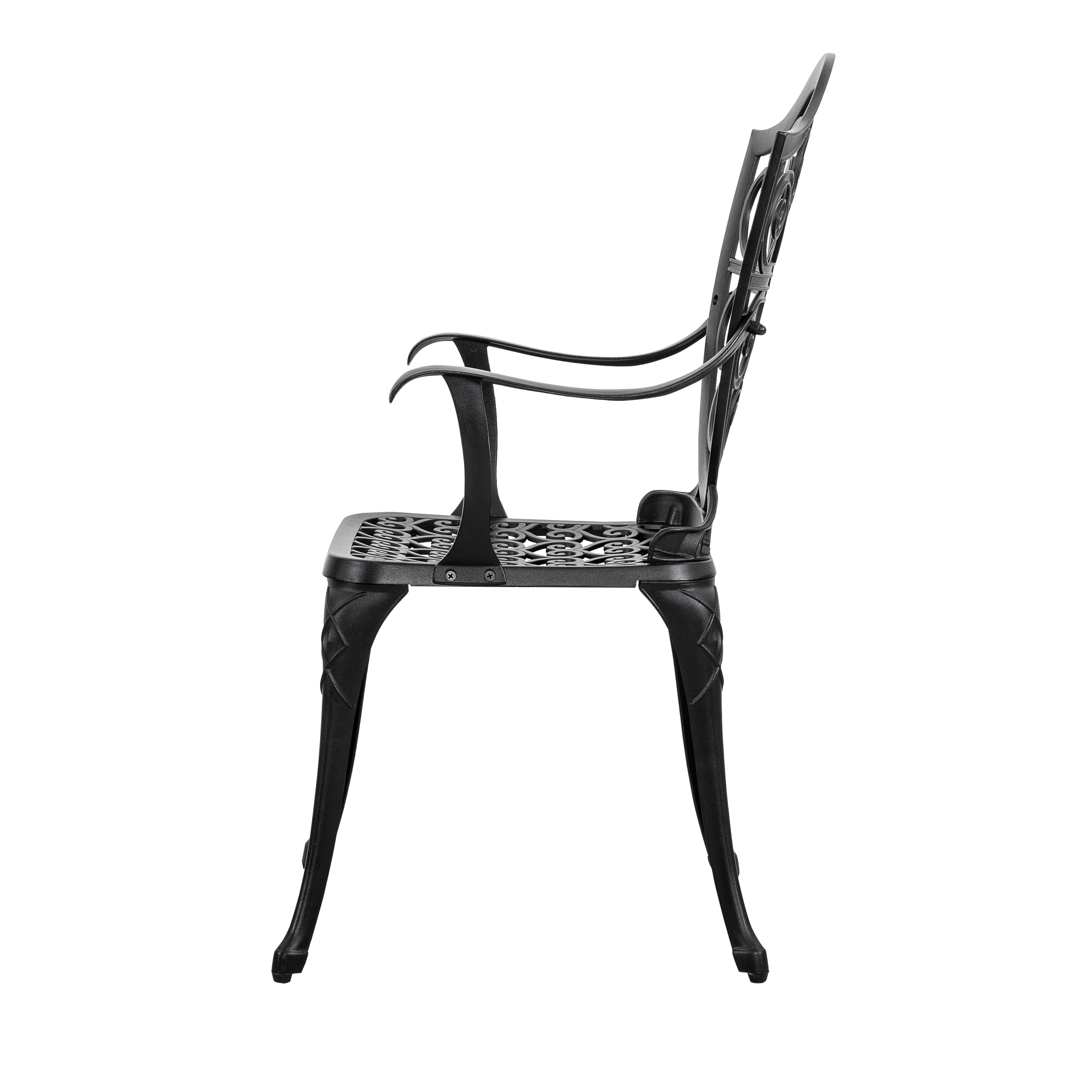 Bistrotisch aus Aluminiumguss mit Schirmloch und 2 Bistrostühlen – runder Tisch mit 61 cm Durchmesser