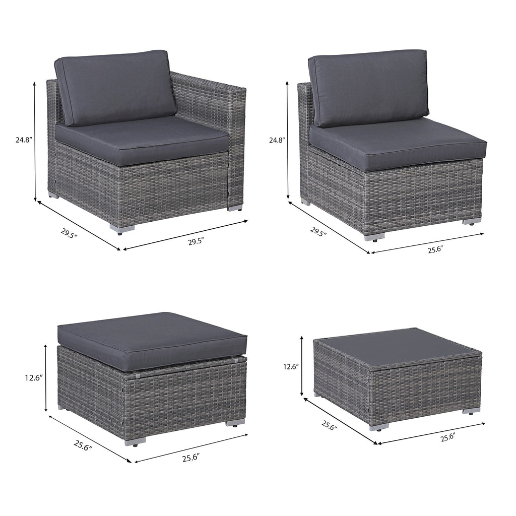 5-teiliges Outdoor-Ecksofa-Set aus Rattan mit Kissen