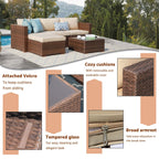 5-teiliges Outdoor-Ecksofa-Set aus Rattan mit Kissen