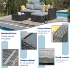 5-teiliges Outdoor-Ecksofa-Set aus Rattan mit Kissen