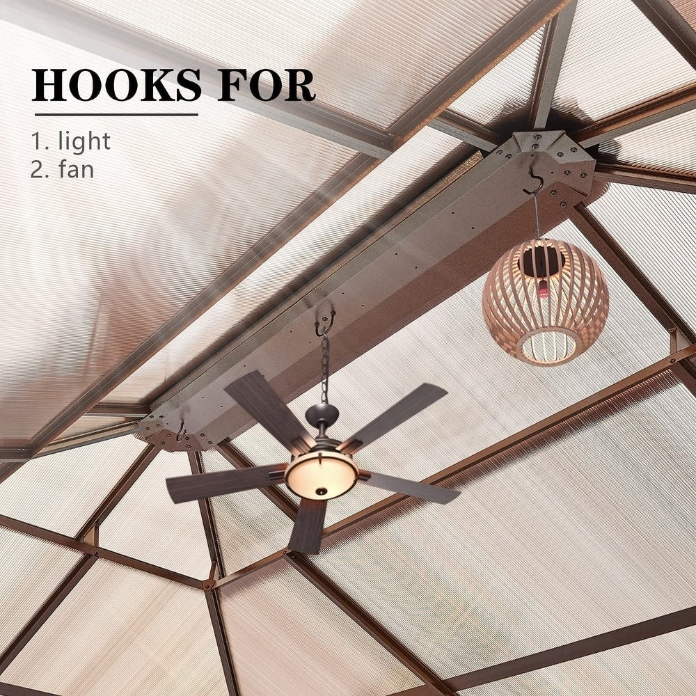 EROMMY Pavillon mit festem Dach, Pergola mit Doppeldach, Netz und Vorhängen, robuste Überdachung für Terrasse, Garten und Poolpartys