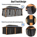 EROMMY Pavillon mit festem Dach, Pergola mit Doppeldach, Netz und Vorhängen, robuste Überdachung für Terrasse, Garten und Poolpartys