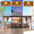 EROMMY Pavillon mit festem Dach, Pergola mit Doppeldach, Netz und Vorhängen, robuste Überdachung für Terrasse, Garten und Poolpartys