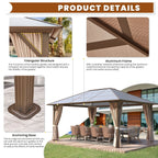 EROMMY Pavillon mit festem Dach, Pergola mit Doppeldach, Netz und Vorhängen, robuste Überdachung für Terrasse, Garten und Poolpartys