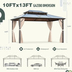 EROMMY Pavillon mit festem Dach, Pergola mit Doppeldach, Netz und Vorhängen, robuste Überdachung für Terrasse, Garten und Poolpartys