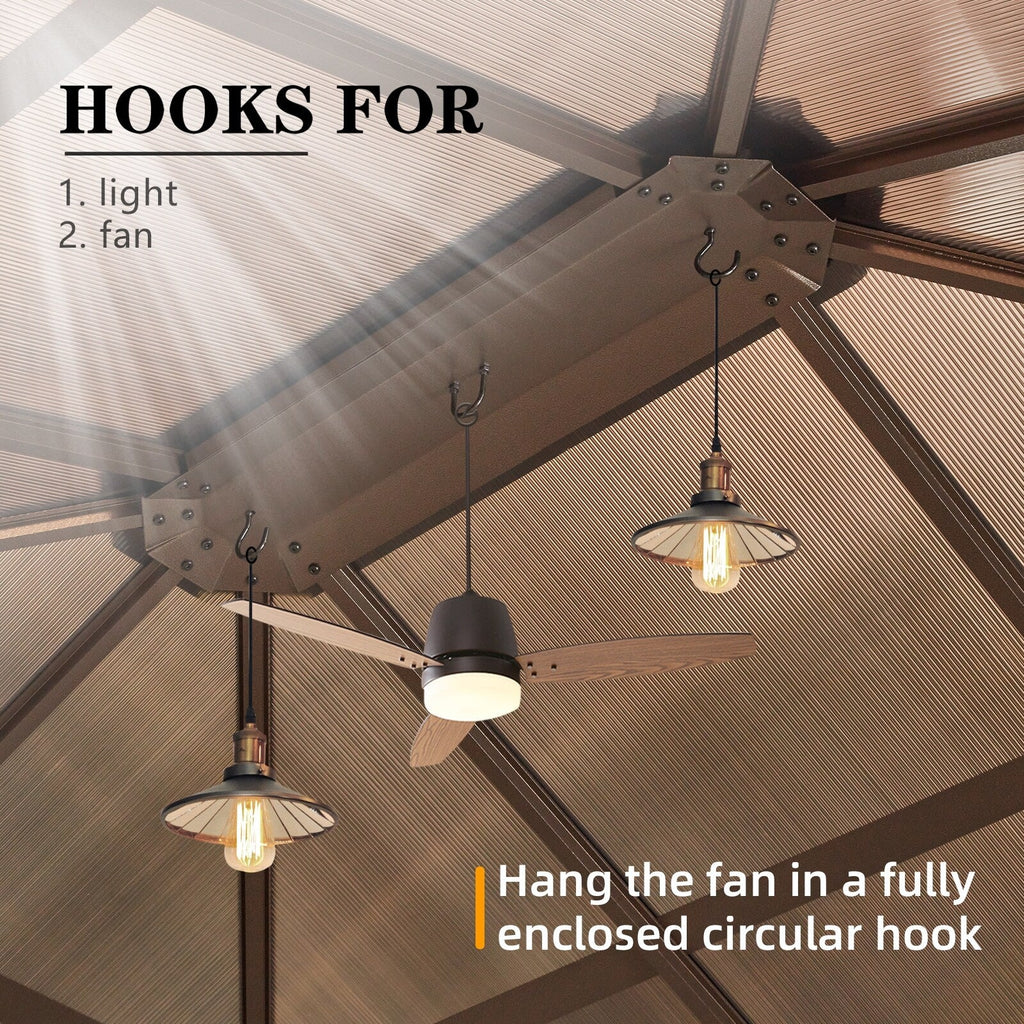 EROMMY Pavillon mit festem Dach, Pergola mit Doppeldach, Netz und Vorhängen, robuste Überdachung für Terrasse, Garten und Poolpartys