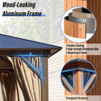 EROMMY Pavillon mit festem Dach, Pergola mit Doppeldach, Netz und Vorhängen, robuste Überdachung für Terrasse, Garten und Poolpartys