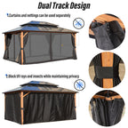 EROMMY Pavillon mit festem Dach, Pergola mit Doppeldach, Netz und Vorhängen, robuste Überdachung für Terrasse, Garten und Poolpartys