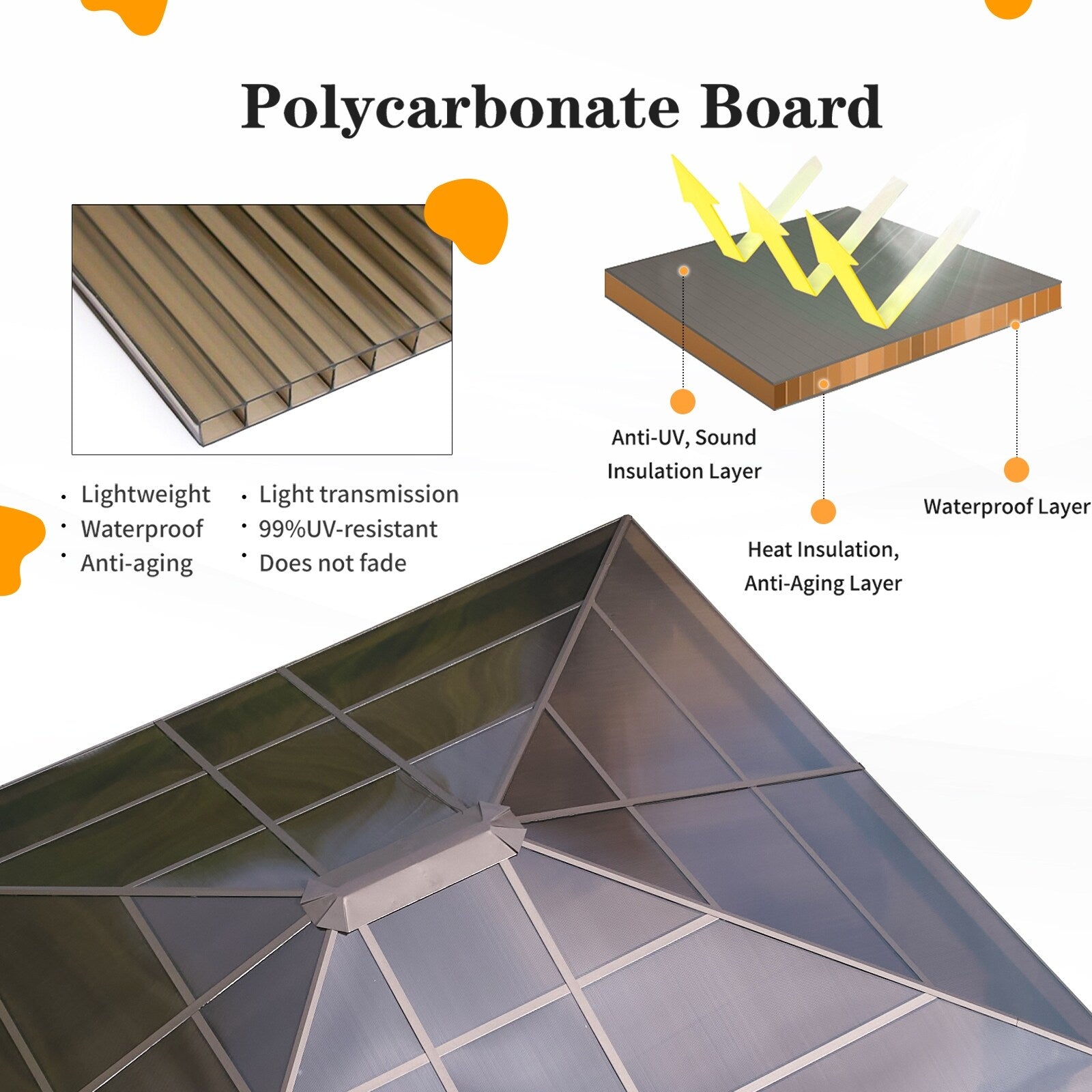 EROMMY Pavillon mit festem Dach, Pergola mit Doppeldach, Netz und Vorhängen, robuste Überdachung für Terrasse, Garten und Poolpartys