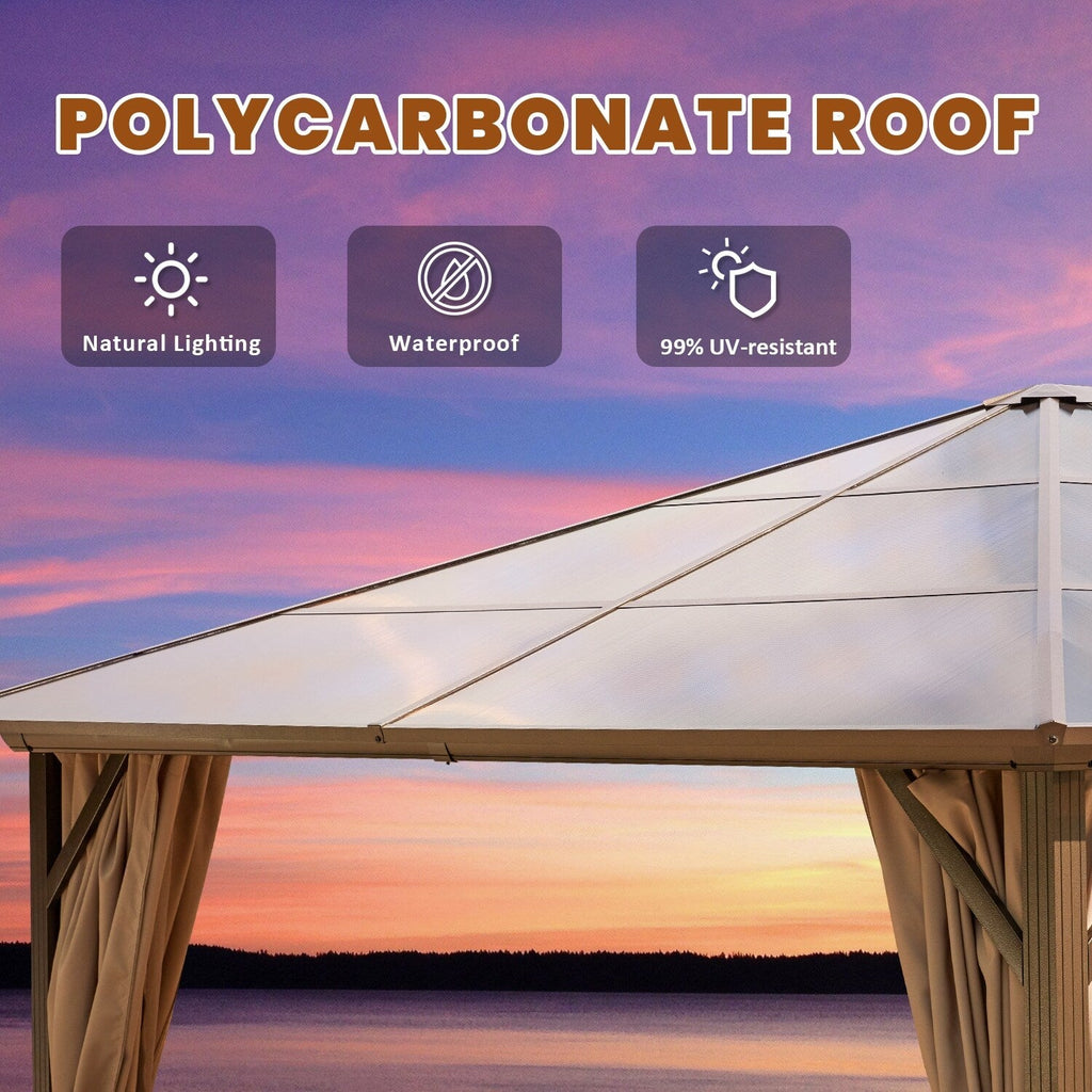 EROMMY Pavillon mit festem Dach, Pergola mit Doppeldach, Netz und Vorhängen, robuste Überdachung für Terrasse, Garten und Poolpartys