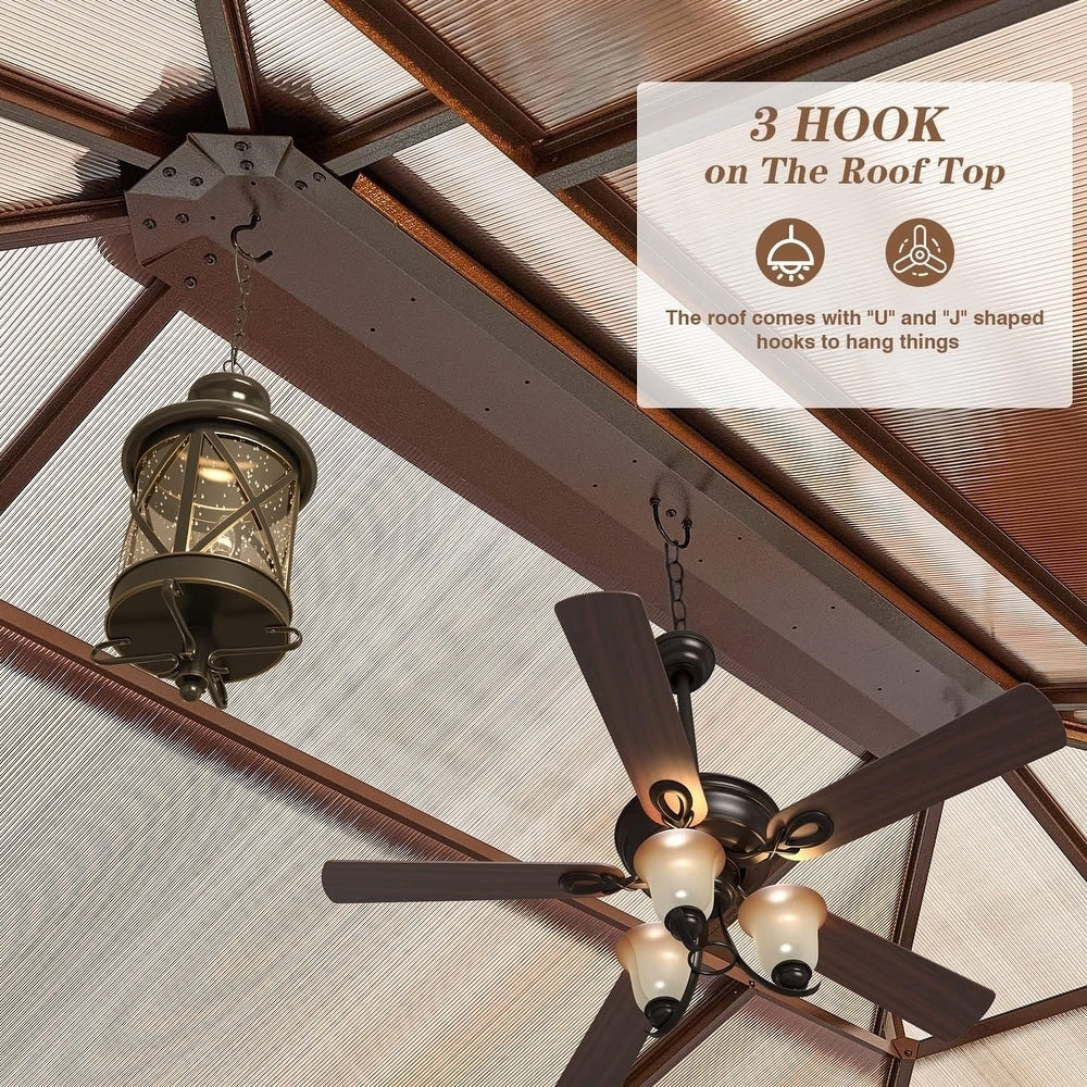 EROMMY Pavillon mit festem Dach, Pergola mit Doppeldach, Netz und Vorhängen, robuste Überdachung für Terrasse, Garten und Poolpartys