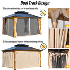 EROMMY Pavillon mit festem Dach, Pergola mit Doppeldach, Netz und Vorhängen, robuste Überdachung für Terrasse, Garten und Poolpartys