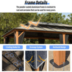 EROMMY Pavillon mit festem Dach, Pergola mit Doppeldach, Netz und Vorhängen, robuste Überdachung für Terrasse, Garten und Poolpartys