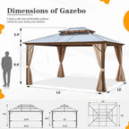EROMMY Pavillon mit festem Dach, Pergola mit Doppeldach, Netz und Vorhängen, robuste Überdachung für Terrasse, Garten und Poolpartys