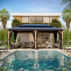 EROMMY Pavillon mit festem Dach, Pergola mit Doppeldach, Netz und Vorhängen, robuste Überdachung für Terrasse, Garten und Poolpartys