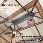 EROMMY Pavillon mit festem Dach, Pergola mit Doppeldach, Netz und Vorhängen, robuste Überdachung für Terrasse, Garten und Poolpartys