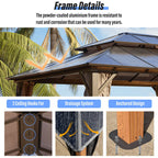 EROMMY Pavillon mit festem Dach, Pergola mit Doppeldach, Netz und Vorhängen, robuste Überdachung für Terrasse, Garten und Poolpartys