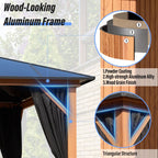 EROMMY Pavillon mit festem Dach, Pergola mit Doppeldach, Netz und Vorhängen, robuste Überdachung für Terrasse, Garten und Poolpartys