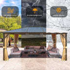 EROMMY Pavillon mit festem Dach, Pergola mit Doppeldach, Netz und Vorhängen, robuste Überdachung für Terrasse, Garten und Poolpartys