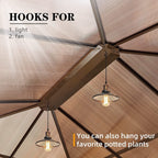 EROMMY Pavillon mit festem Dach, Pergola mit Doppeldach, Netz und Vorhängen, robuste Überdachung für Terrasse, Garten und Poolpartys