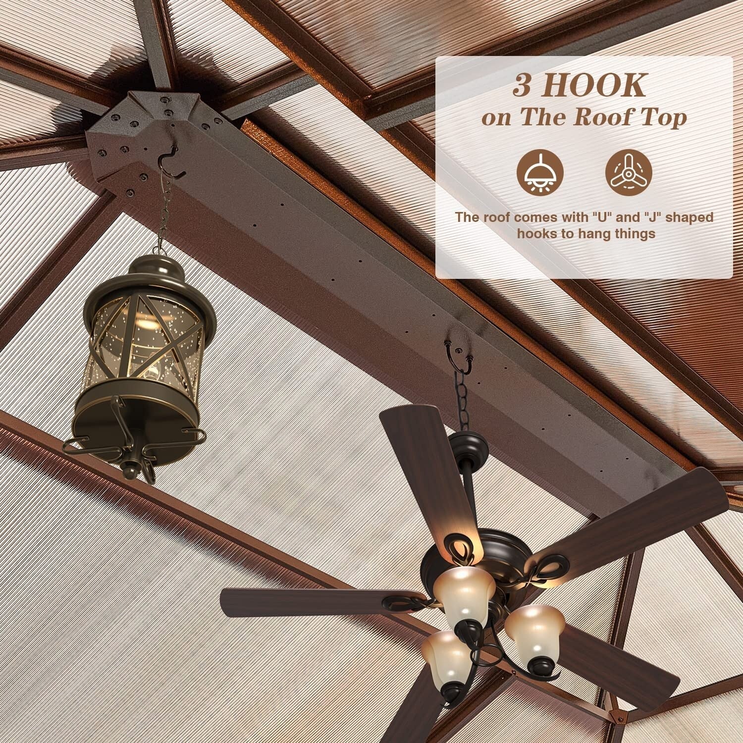 EROMMY Pavillon mit festem Dach, Pergola mit Doppeldach, Netz und Vorhängen, robuste Überdachung für Terrasse, Garten und Poolpartys