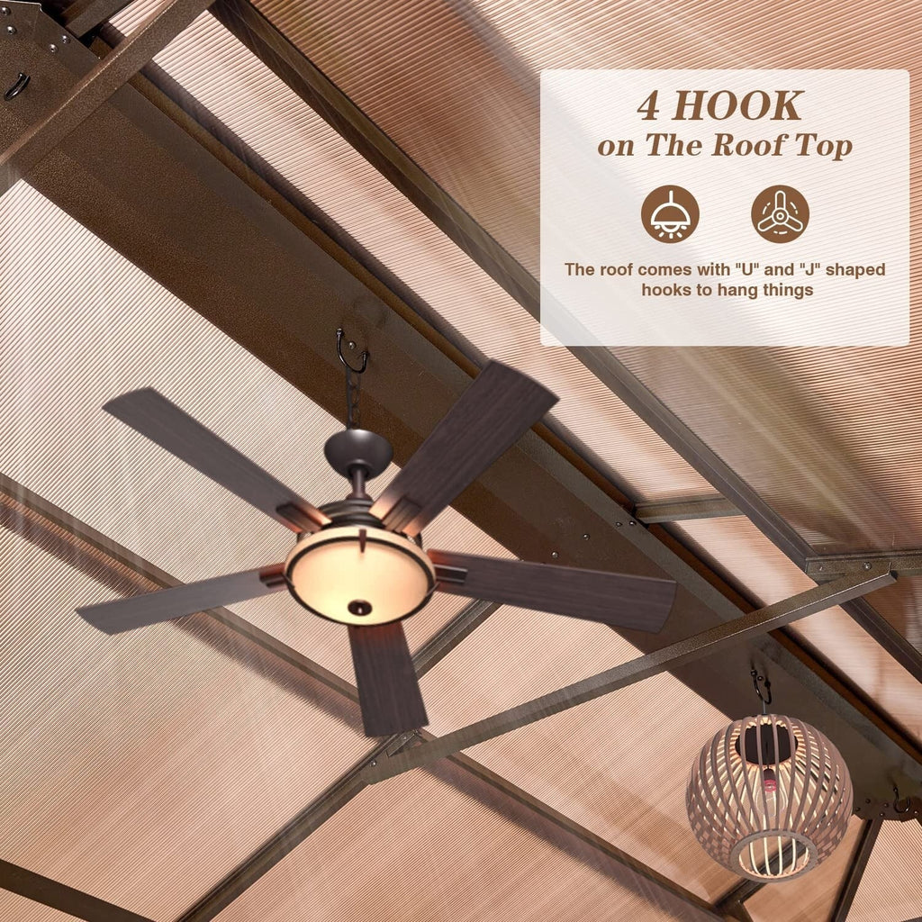 EROMMY Pavillon mit festem Dach, Pergola mit Doppeldach, Netz und Vorhängen, robuste Überdachung für Terrasse, Garten und Poolpartys