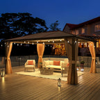 EROMMY Pavillon mit festem Dach, Pergola mit Doppeldach, Netz und Vorhängen, robuste Überdachung für Terrasse, Garten und Poolpartys