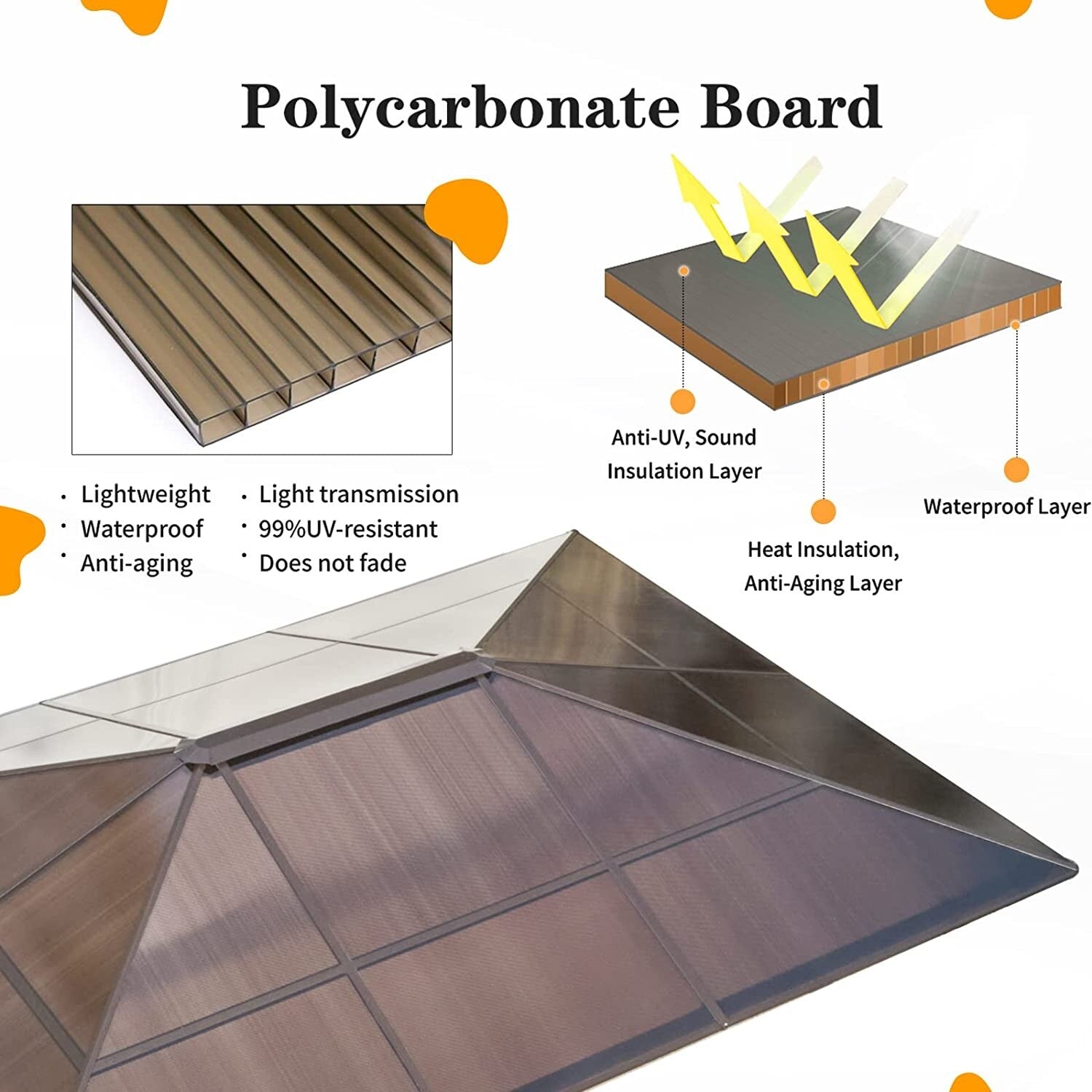 EROMMY Pavillon mit festem Dach, Pergola mit Doppeldach, Netz und Vorhängen, robuste Überdachung für Terrasse, Garten und Poolpartys