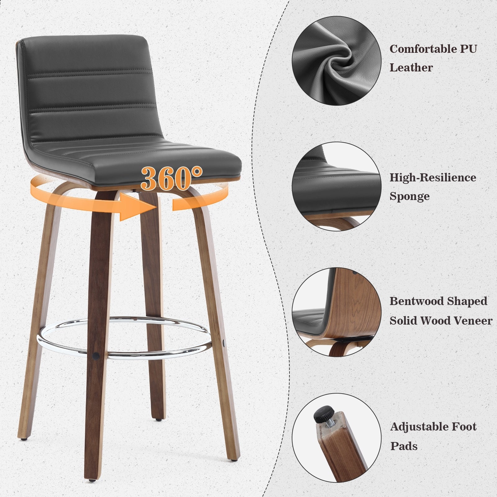 26/29 Barhocker/Tresenhocker aus Kunstleder, drehbar, 2er-/3er-Set