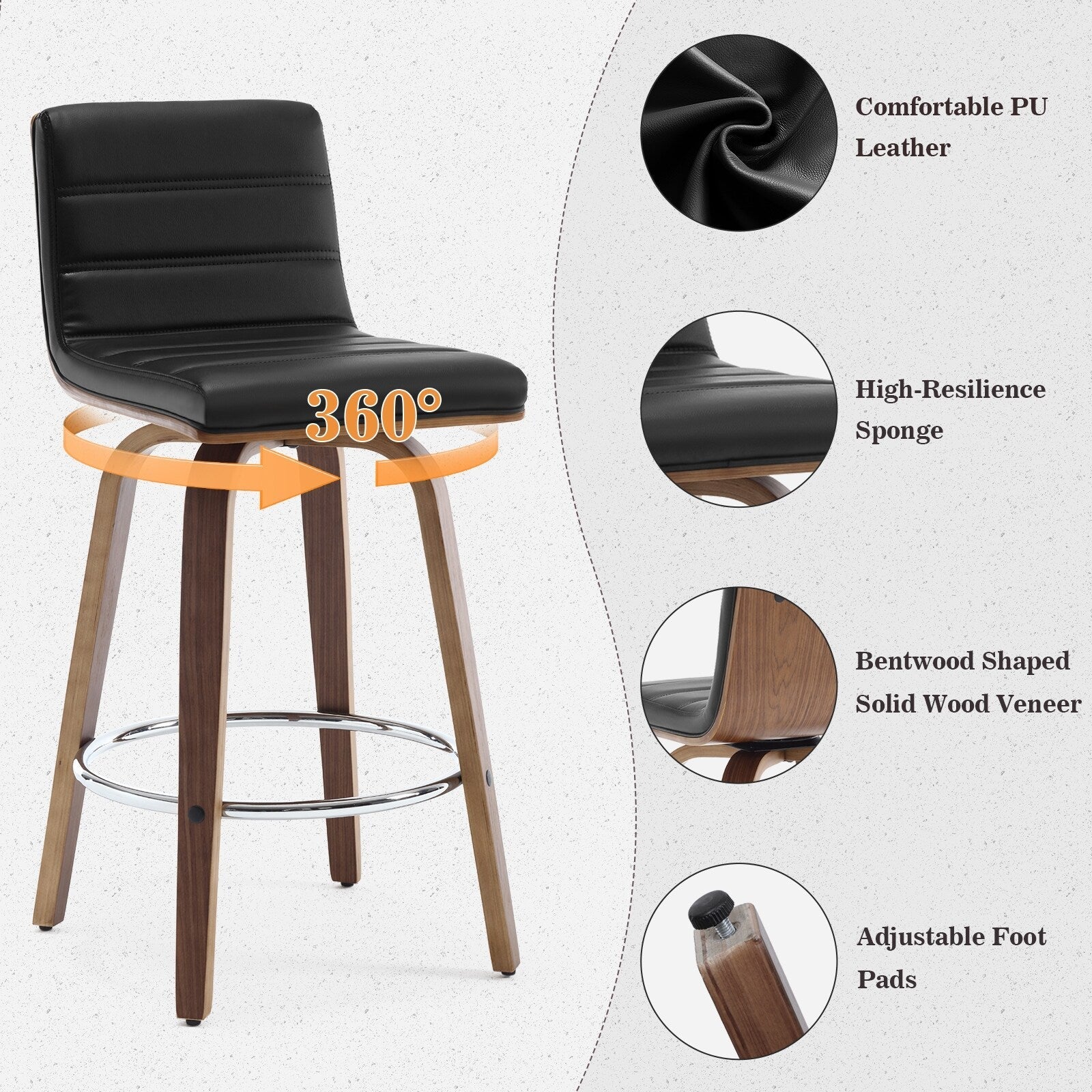 26/29 Barhocker/Tresenhocker aus Kunstleder, drehbar, 2er-/3er-Set