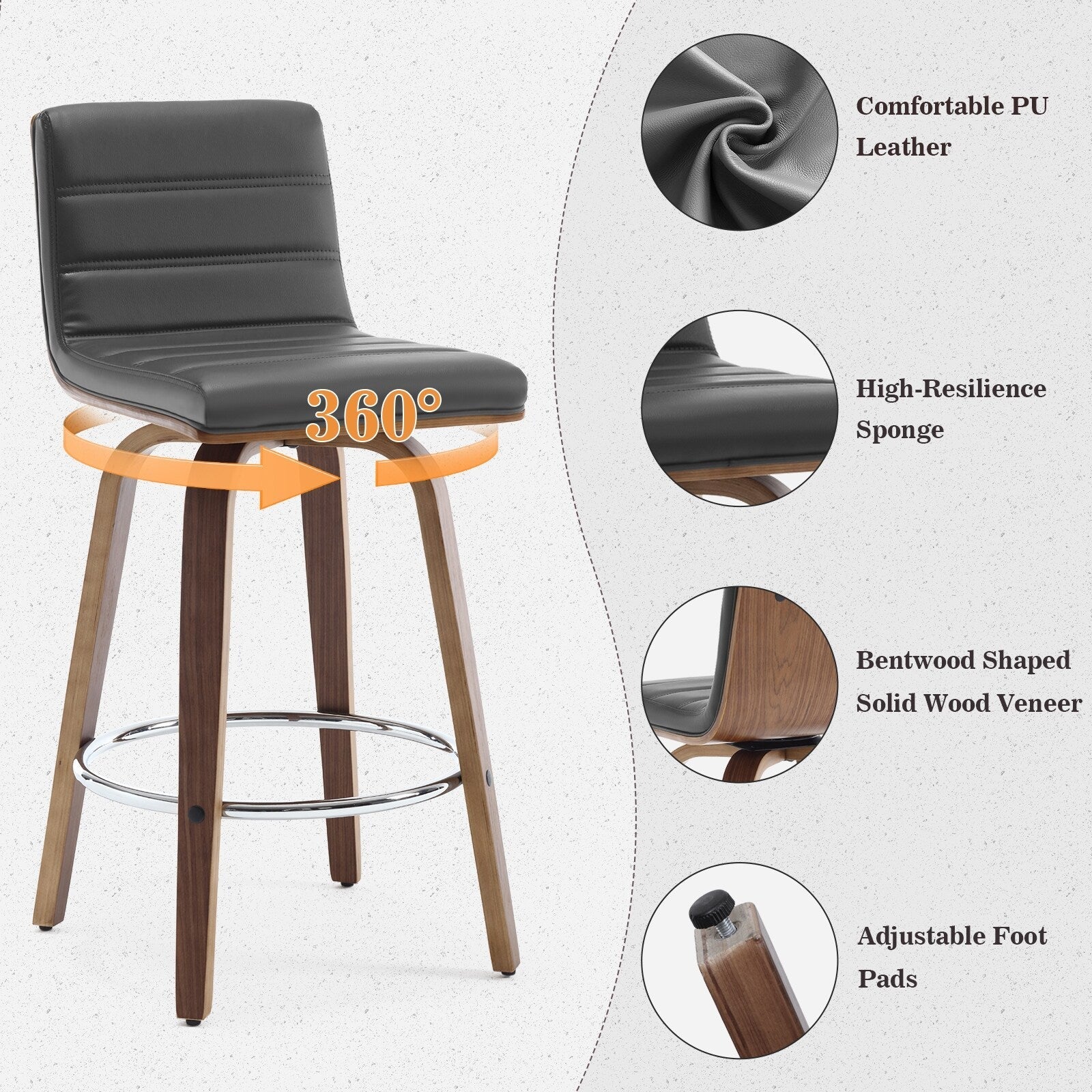 26/29 Barhocker/Tresenhocker aus Kunstleder, drehbar, 2er-/3er-Set