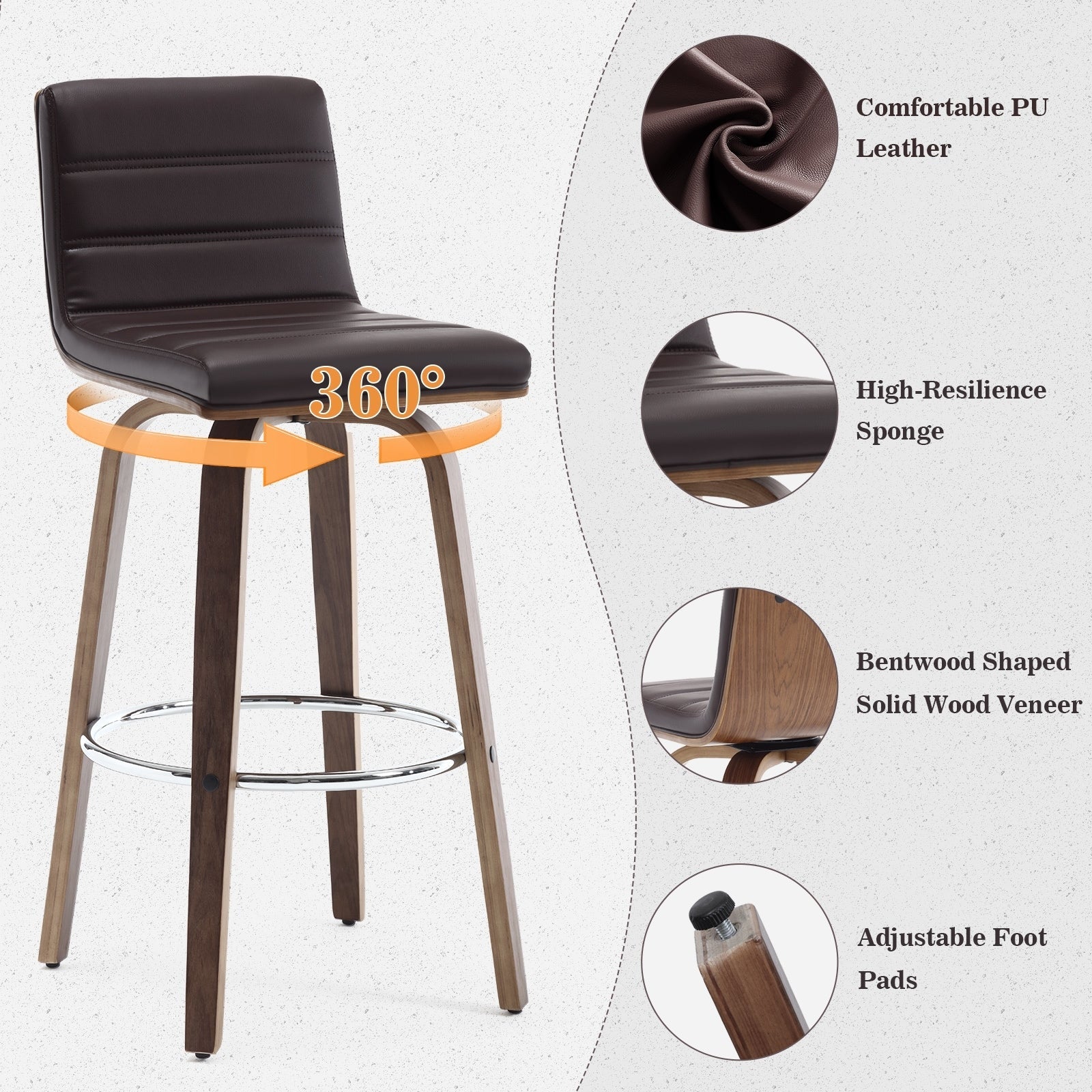 26/29 Barhocker/Tresenhocker aus Kunstleder, drehbar, 2er-/3er-Set