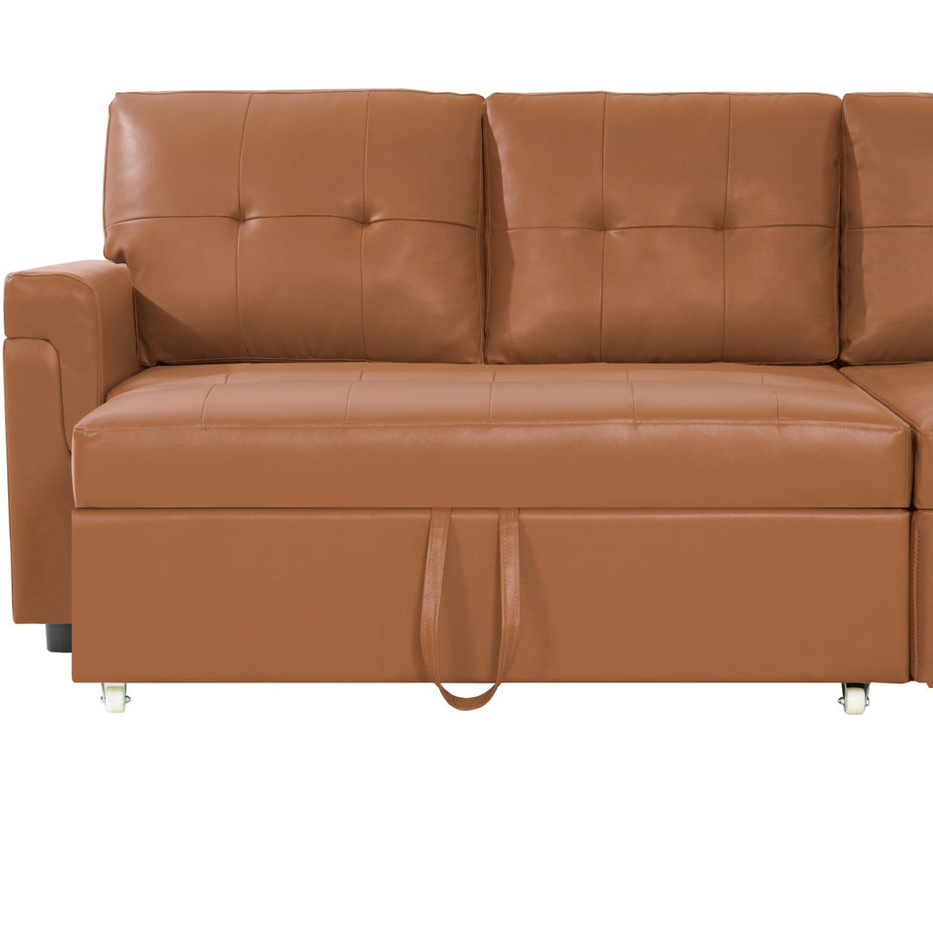 Wendbares Ecksofa mit ausziehbarem Schlafsofa, versteckter Stauraum-Chaiselongue und robusten Beinen