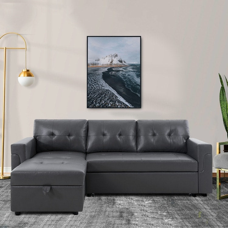 Wendbares Ecksofa mit ausziehbarem Schlafsofa, versteckter Stauraum-Chaiselongue und robusten Beinen