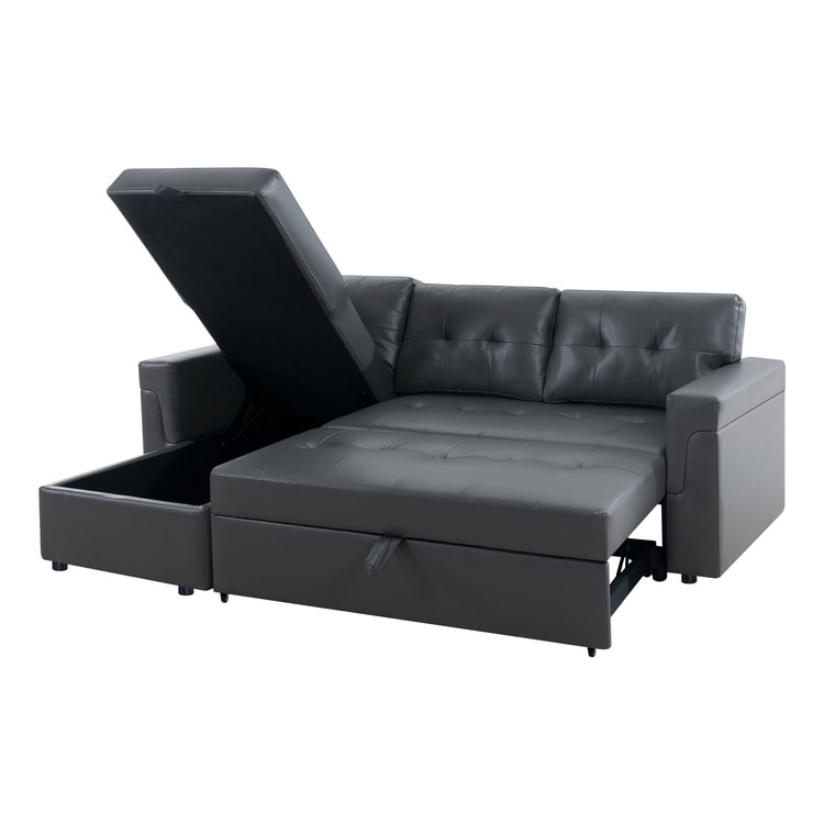 Wendbares Ecksofa mit ausziehbarem Schlafsofa, versteckter Stauraum-Chaiselongue und robusten Beinen