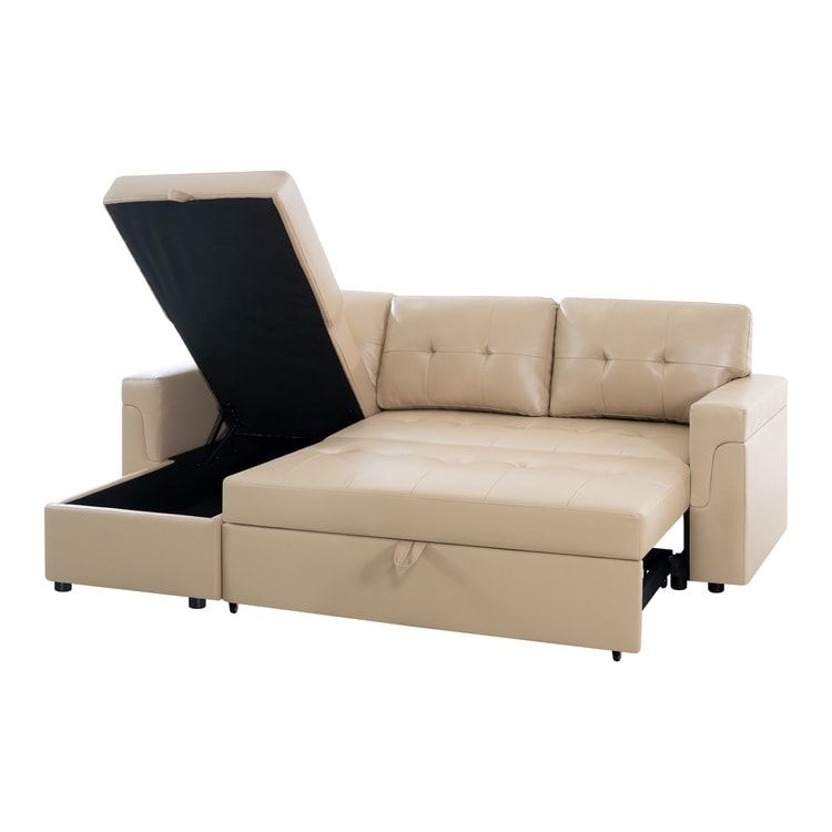 Wendbares Ecksofa mit ausziehbarem Schlafsofa, versteckter Stauraum-Chaiselongue und robusten Beinen