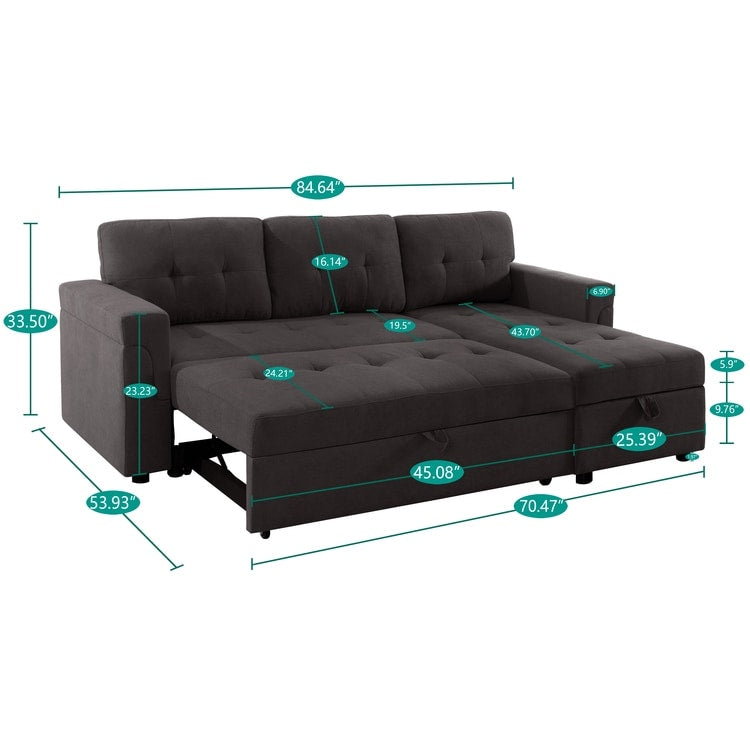 Wendbares Ecksofa mit ausziehbarem Schlafsofa, versteckter Stauraum-Chaiselongue und robusten Beinen