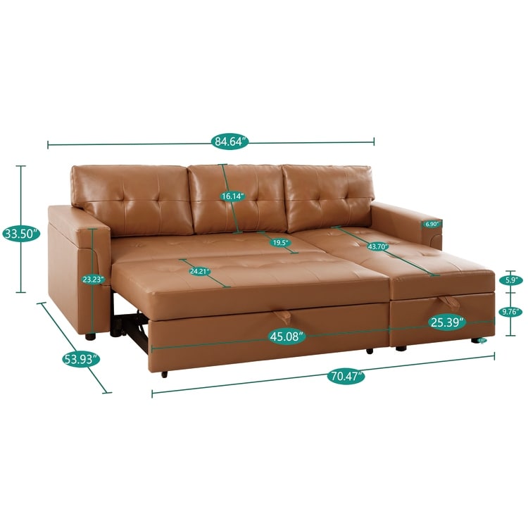 Wendbares Ecksofa mit ausziehbarem Schlafsofa, versteckter Stauraum-Chaiselongue und robusten Beinen