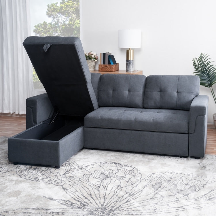 Wendbares Ecksofa mit ausziehbarem Schlafsofa, versteckter Stauraum-Chaiselongue und robusten Beinen