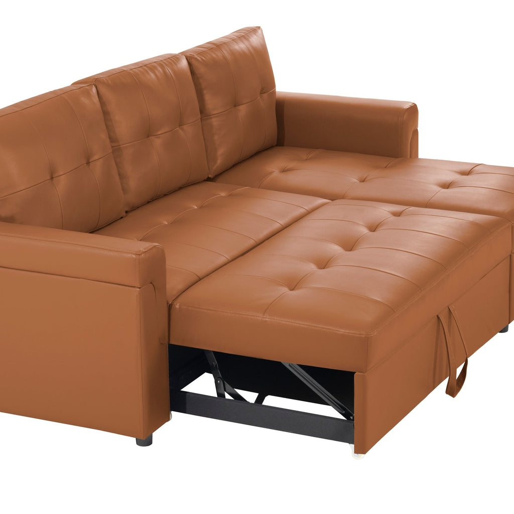 Wendbares Ecksofa mit ausziehbarem Schlafsofa, versteckter Stauraum-Chaiselongue und robusten Beinen