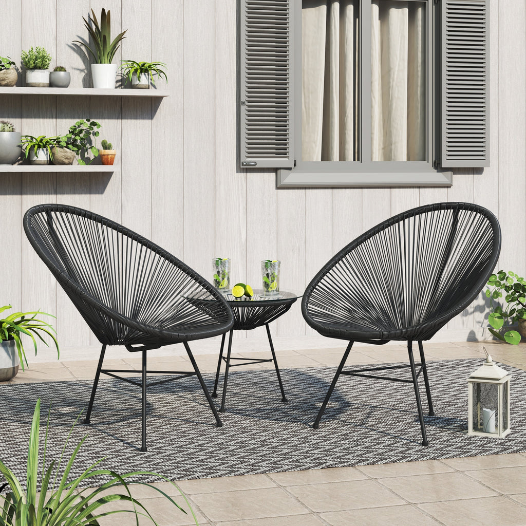 Corvus Sarcelles 3-teiliges modernes Bistro-Set aus Korbgeflecht im Acapulco-Stil